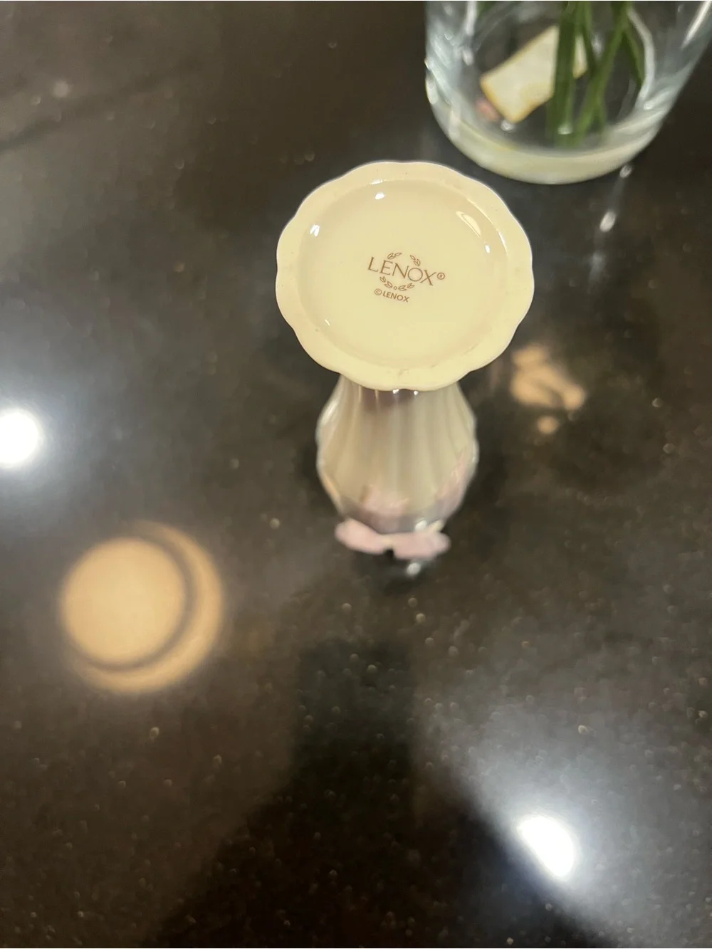Lenox Cream Porcelain Heart Motif Bud Vase with Pink Ribbon Accent